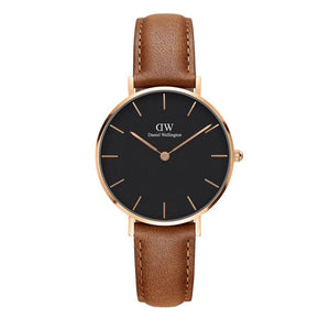 Daniel Wellington Classic Petite Durham Black Dial Brown Leather Strap Watch For Women - DW00100166