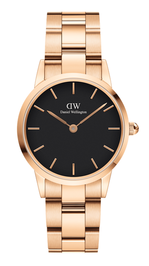 Daniel Wellington Iconic Link Black Dial Rose Gold Steel Strap Watch For Men - DW00100344