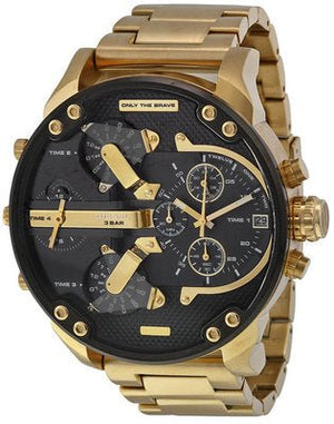 Diesel Mr Daddy 2.0 Chronograph Black Dial Gold Steel Strap Watch For Men - DZ7333