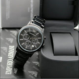 Emporio Armani Classic Chronograph Black Dial Black Steel Strap Watch For Men - AR2453
