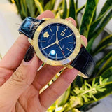 Versace Univers Navy Blue Dial Navy Blue Leather Strap Watch for Men - VEBK00318