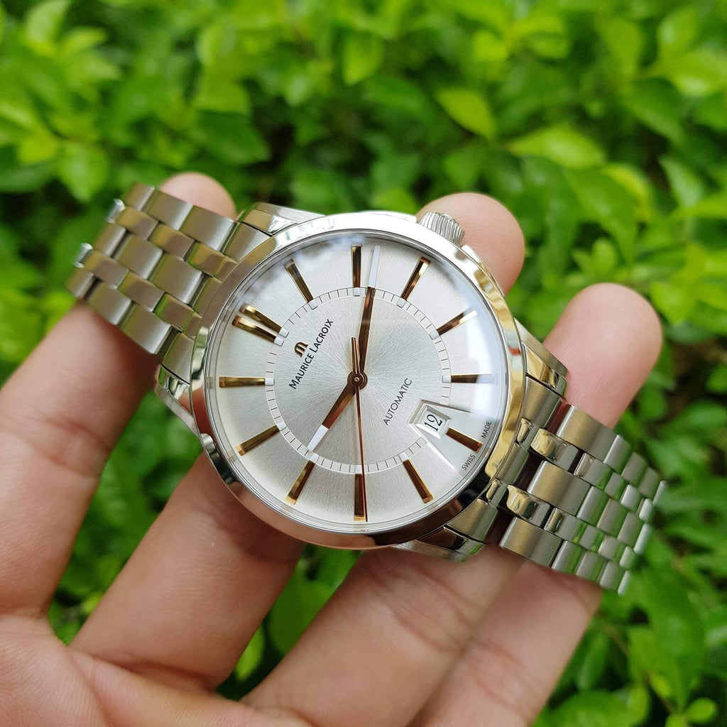 Maurice Lacroix Pontos Date Silver Dial Silver Steel Strap Watch For Men - PT6148-SS002-131-1