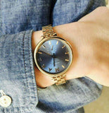 Marc Jacobs Sally Blue Dial Gold Steel Strap Watch for Women - MBM3366