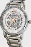Emporio Armani Meccanico Skeleton Silver Dial Silver Steel Strap Watch For Men - AR1980