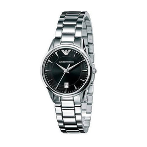 Emporio Armani Classic Quartz Black Dial Silver Steel Strap Watch For Women - AR2441
