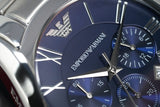 Emporio Armani Classic Blue Dial Silver Steel Strap Watch For Men - AR1635