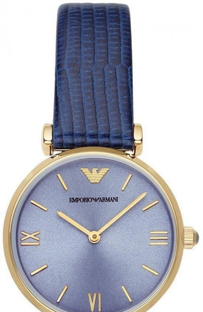 Emporio Armani Gianni T Bar Blue Dial Blue Leather Strap Watch For Women - AR1875