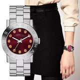 Marc Jacobs Amy Red Dial Silver Steel Strap Watch for Women - MBM3335