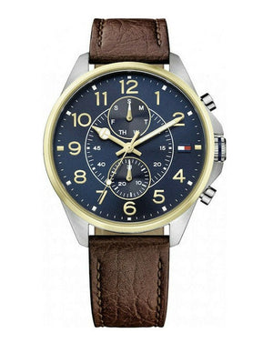 Tommy Hilfiger Dean Multifunctional Blue Dial Brown Leather Strap Watch for Men - 1791275