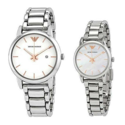 Emporio Armani Quartz White Dial Silver Steel Strap Watch For Men - AR90000