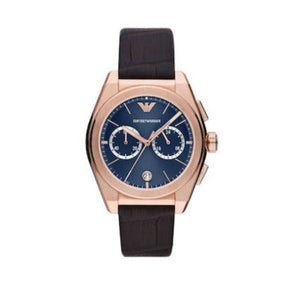 Emporio Armani Federico Chronograph Blue Dial Brown Leather Strap Watch For Men - AR11563