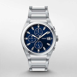 Fossil Everett Chronograph Blue Dial Silver Steel Strap Watch for Men - FS5795