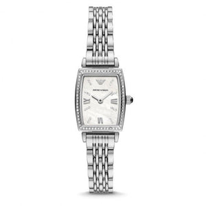 Emporio Armani Gianni T-Bar Quartz White Dial Silver Steel Strap Watch For Women - AR11405