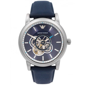 Emporio Armani Luigi Chronograph Blue Dial Black Leather Strap Watch For Men - AR60011
