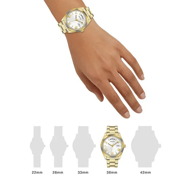 Guess Luna White Dial Gold Steel Strap Watch for Women - GW0308L2