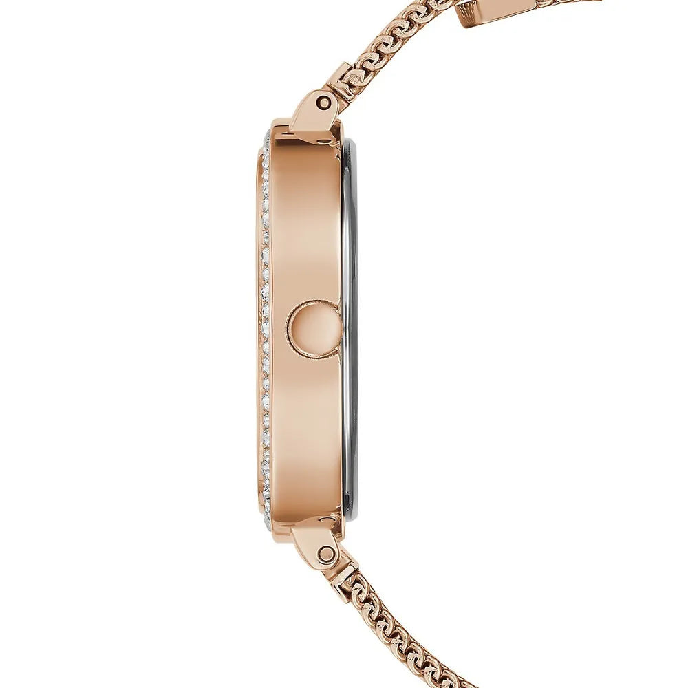 Guess Tapestry Diamonds Rose Gold Dial Rose Gold Mesh Bracelet Watch for Women - GW0354L3