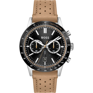 Hugo Boss Allure Chronograph Black Dial Brown Leather Strap Watch for Men - 1513964