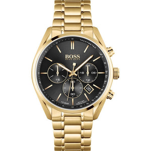 Hugo Boss Champion Chronograph Black Dial Gold Steel Strap Watch for Men - 1513848