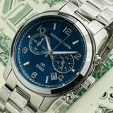 Michael Kors Hunger Stop 100 Series Navy Blue Dial Silver Steel Strap Watch for Women - MK5814