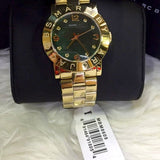 Marc Jacobs Amy Green Dial Gold Steel Strap Watch for Women - MBM8609
