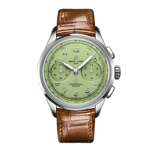 Breitling Premier B09 Chronograph 40 Green Dial Brown Leather Strap Watch for Men - AB0930D31L1P1