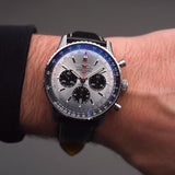 Breitling Navitimer B01 Chronograph 43 Silver Dial Black Leather Strap Watch for Men - AB0138241G1P1