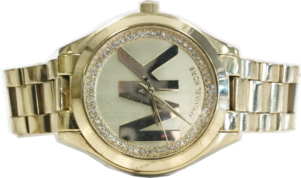 Michael Kors Slim Runway Gold Dial Gold Steel Strap Watch for Women - MK3477