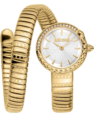 Just Cavalli Enchanting White Dial Gold Steel Strap Watch for Women - JC1L301M0025