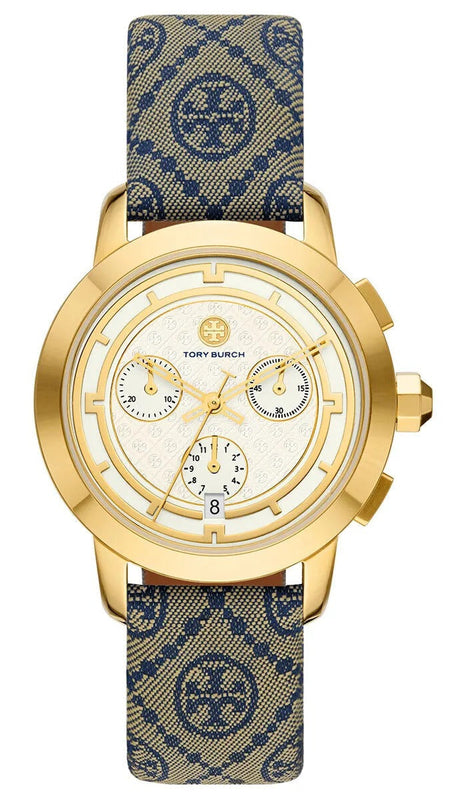 Tory Burch Classic Chronograph White Dial Grey Nylon Strap Watch for Women - TBW1035