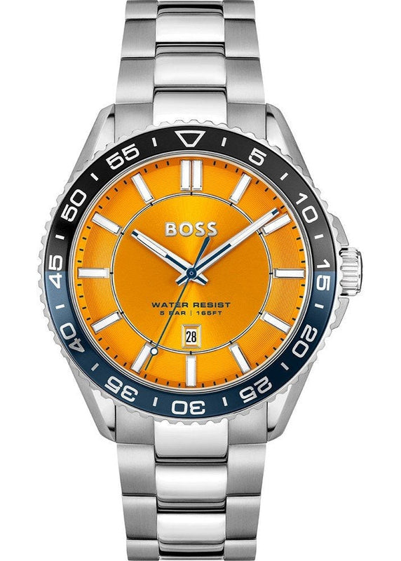 Hugo Boss Runner 3H Orange Dial Silver Steel Strap Watch for Men - 1514206