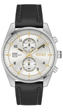 Hugo Boss Skytraveller Chronograph Silver Dial Black Leather Strap Watch for Men - 1514147