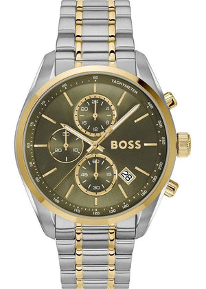 Hugo Boss Grand Prix Chronograph Green Dial Two Tone Steel Strap Watch for Men - 1514227