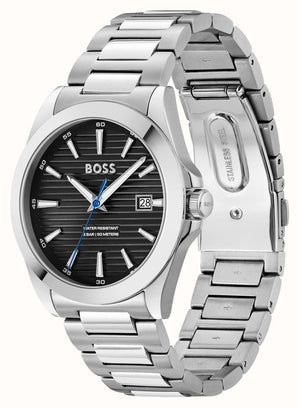 Hugo Boss Strike Black Dial Silver Steel Strap Watch for Men - 1514170