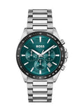 Hugo Boss Strike Chronograph Green Dial Silver Steel Strap Watch for Men - 1514241