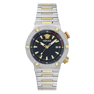 Versace Greca Logo Diver Quartz Black Dial Two Tone Steel Strap Watch for Men - VE8G00424