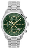 Hugo Boss Grand Prix Chronograph Green Dial Silver Steel Strap Watch for Men - 1514266