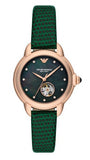 Emporio Armani Mia Meccanico Mother of Pearl Dial Green Leather Strap Watch for Women - AR60073