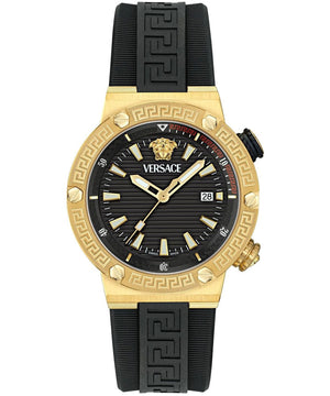Versace Greca Logo Diver Quartz Black Dial Black Rubber Strap Watch for Men - VE8G00324
