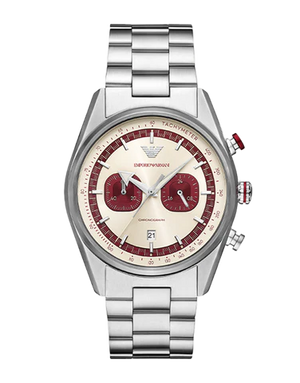 Emporio Armani Racer Chronograph White Dial Silver Steel Strap Watch for Men - AR11645