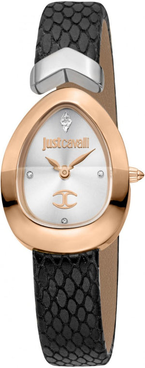 Just Cavalli Diversa Snake Silver Dial Black Leather Strap Watch for Women - JC1L321L0065