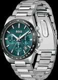 Hugo Boss Strike Chronograph Green Dial Silver Steel Strap Watch for Men - 1514241