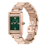 Emporio Armani Genni Green Dial Rose Gold Steel Strap Watch for Women - AR11641
