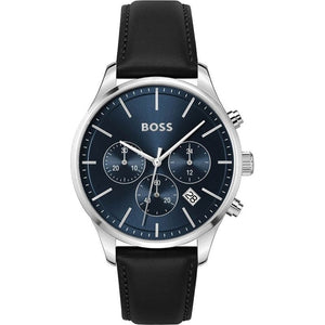 Hugo Boss Avery Chronograph Blue Dial Black Leather Strap Watch for Men - 1514156