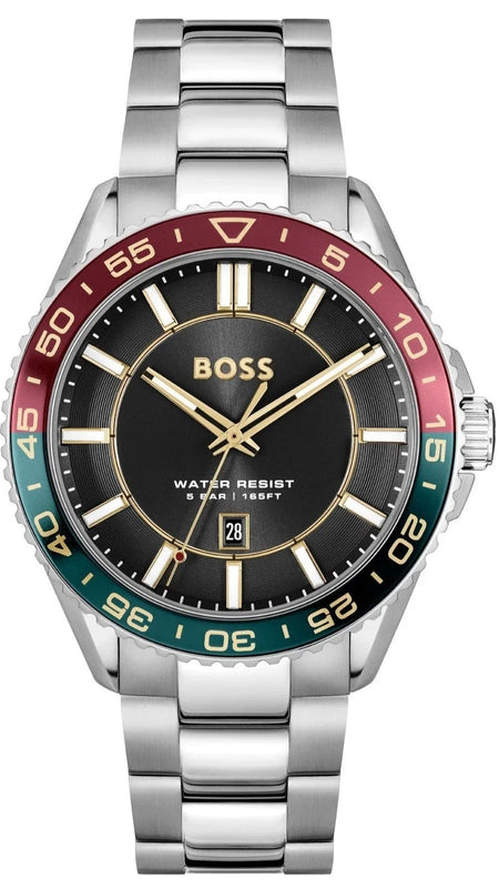 Hugo Boss Runner 3H Black Dial Silver Steel Strap Watch for Men - 1514210