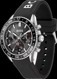 Hugo Boss Runner Chronograph Black Dial Black Silicone Strap Watch for Men - 1514141