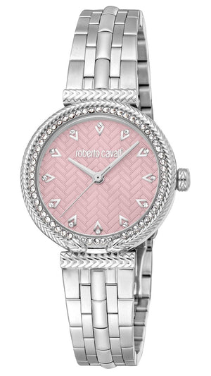 Just Cavalli Chiarezza Snake Core Pink Dial Silver Steel Strap Watch for Women - RC5L078M0015
