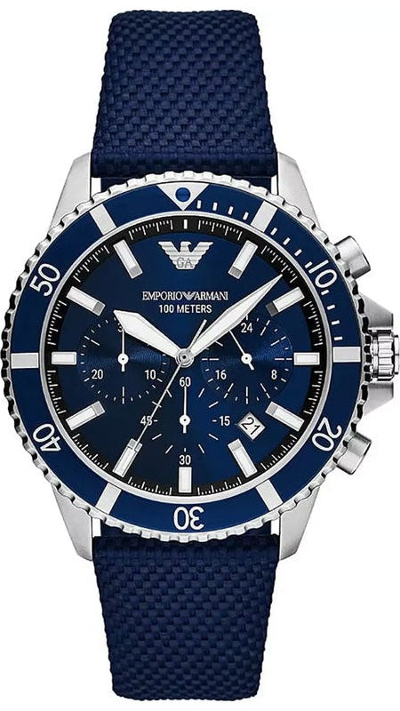 Emporio Armani World Explorer Chronograph Blue Dial Blue Nylon Strap Watch for Men - AR11588