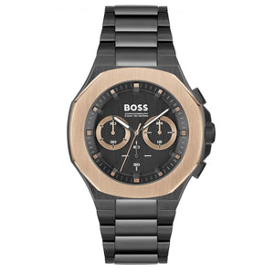Hugo Boss Taper Chronograph Black Dial Black Steel Strap Watch for Men - 1514090