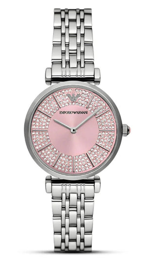 Emporio Armani Gianni T-Bar Pink Dial Silver Steel Strap Watch for Women - AR11686