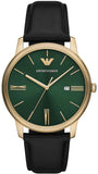 Emporio Armani Minimalist Green Dial Black Leather Strap Watch for Men - AR11601